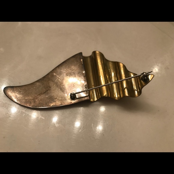 Sterling Silver & gold color brooch pin artisan handmade Vintage - Picture 2 of 4